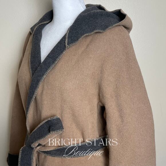Rare Vintage Wool Coat Jacket ASO Buffy Summers BtVS Womens Tan Gray Belt - Picture 9 of 12